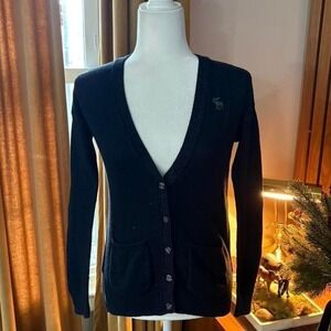 Abercrombie Kids Navy Blue Metallic Sparkle Knit Button Cardigan Sweater Large L